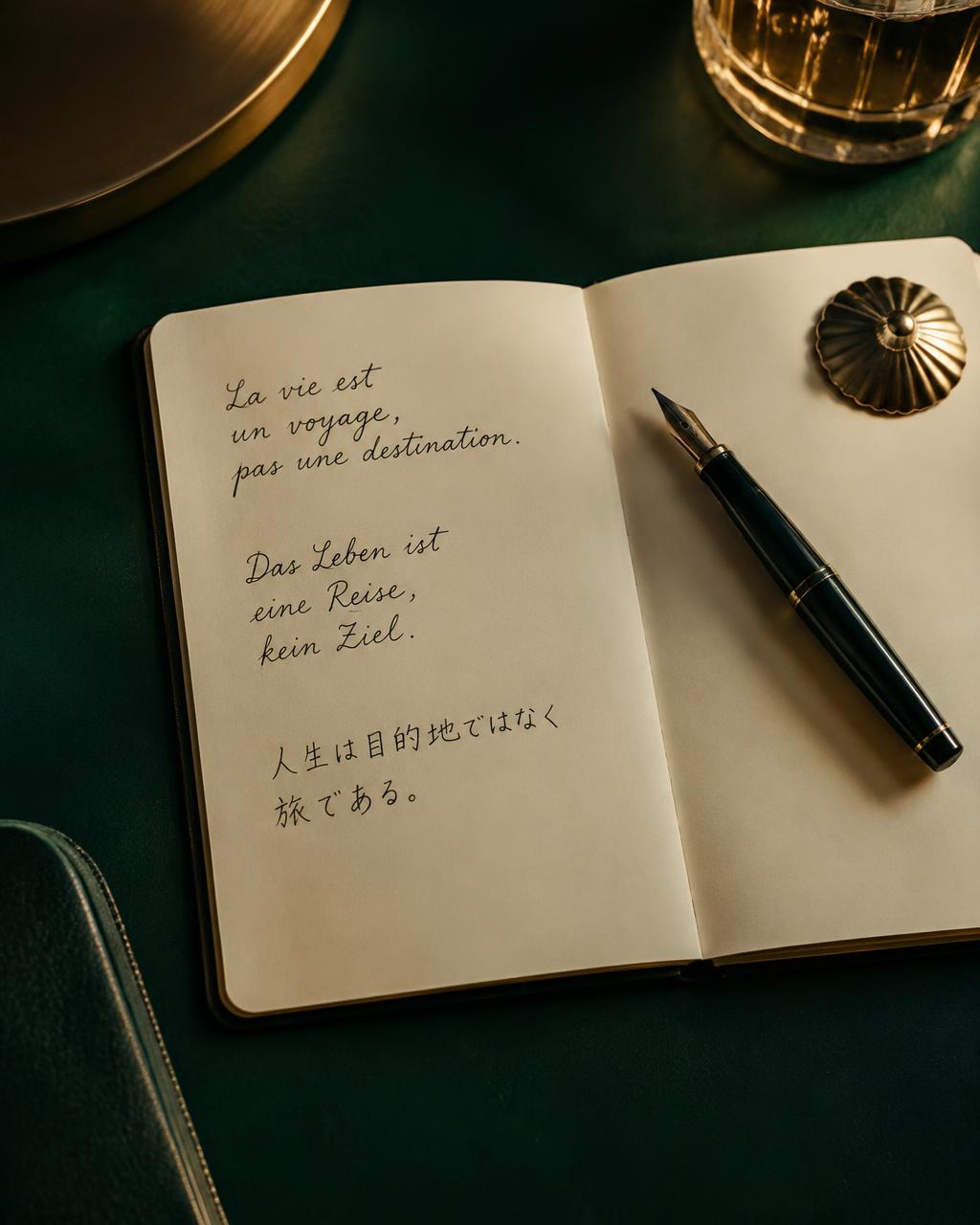 Notebook with French, German and Japanese handwriting